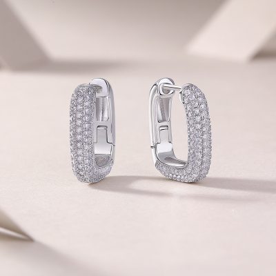 Moissanite square silver hoop earrings hinged