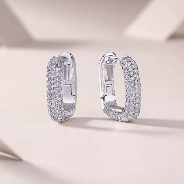 Moissanite square silver hoop earrings hinged