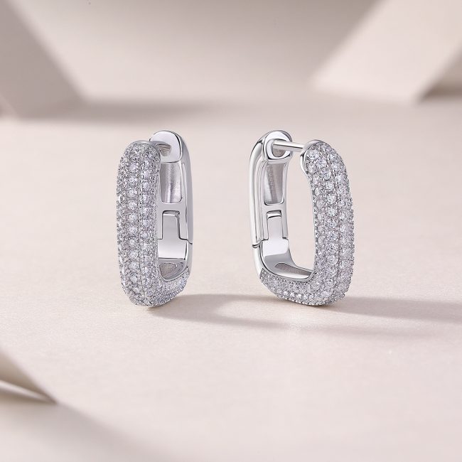 Moissanite square silver hoop earrings hinged