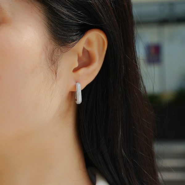 Moissanite square silver hoop earrings hinged