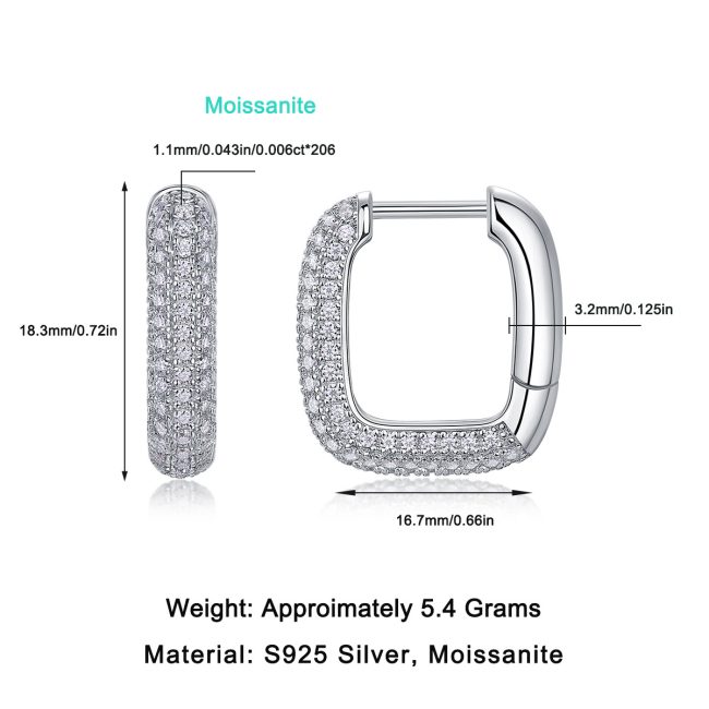 Moissanite Square Hinged Hoop Earrings - Image 4