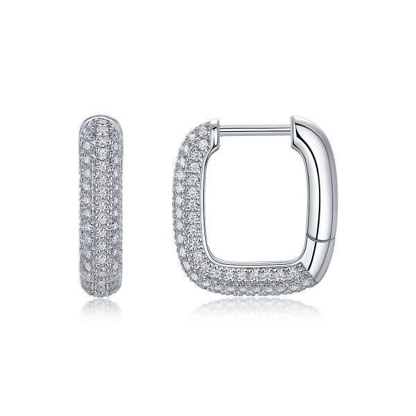 Moissanite square silver hoop earrings hinged