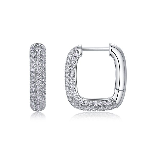 Moissanite square silver hoop earrings hinged