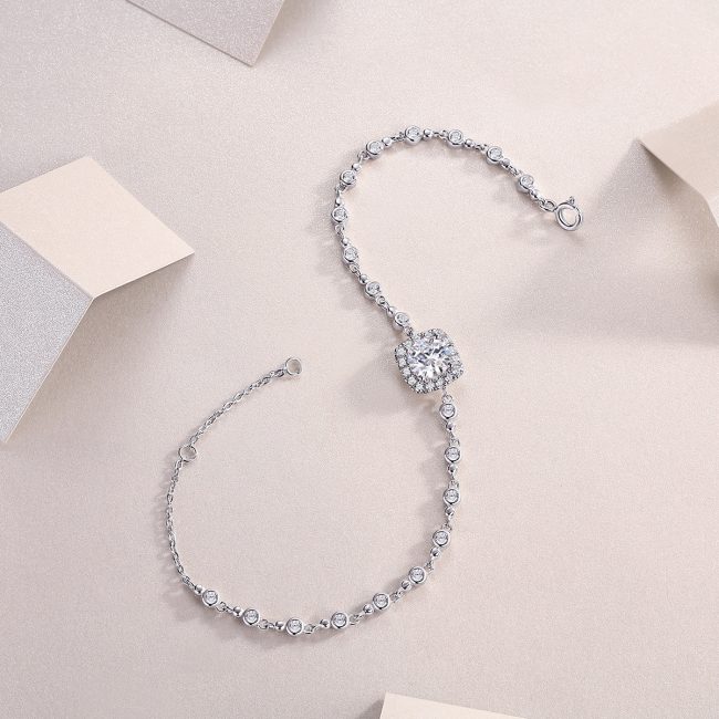 Silver Halo Diamond Bracelet For Women - Image 5