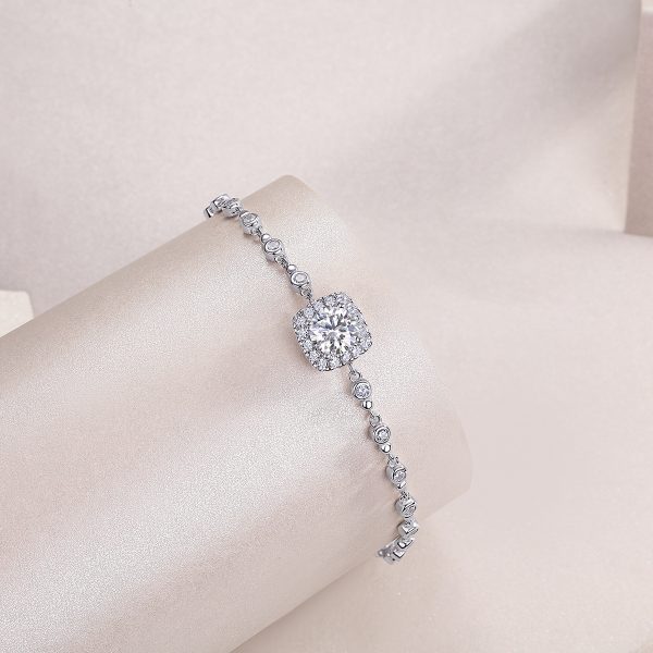 Silver Halo Diamond Bracelet For Women - Image 4