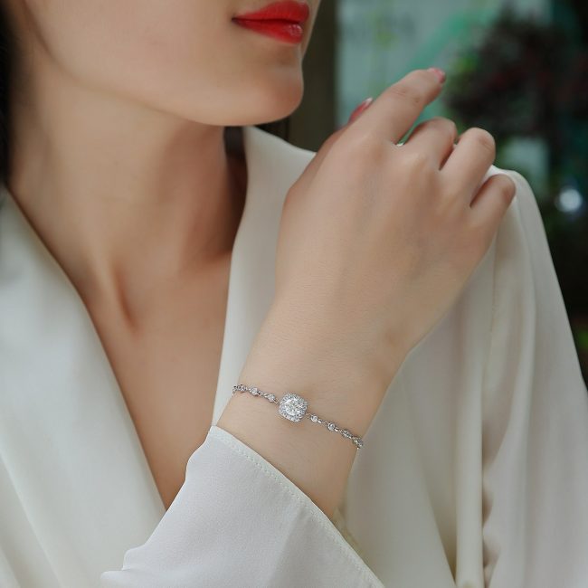 Silver Halo Diamond Bracelet For Women - Image 3