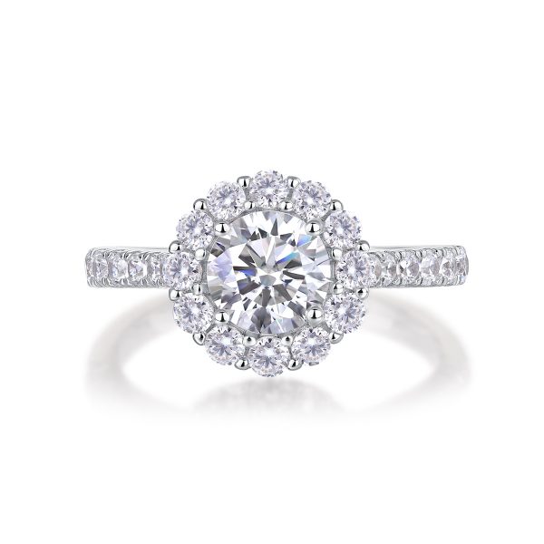 925 Sterling Silver Diamond Halo Engagement Ring For Women