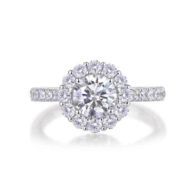 925 Sterling Silver Diamond Halo Engagement Ring For Women