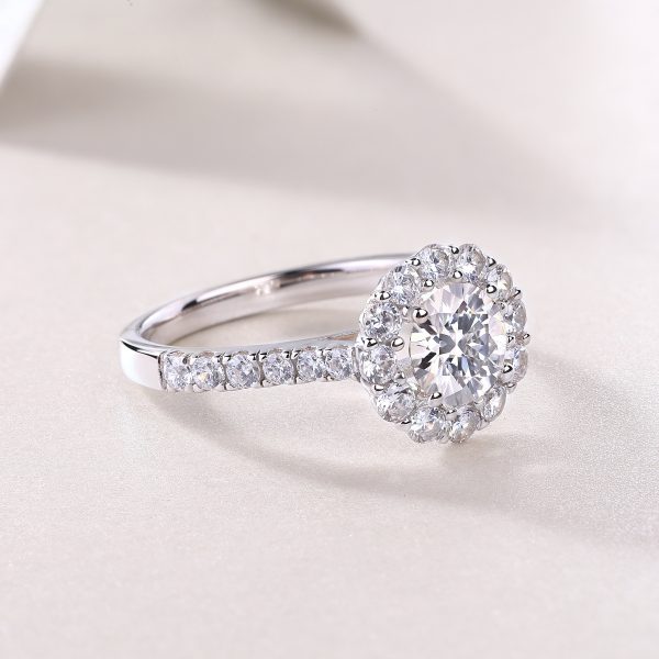 925 Sterling Silver Halo Engagement Ring For Women