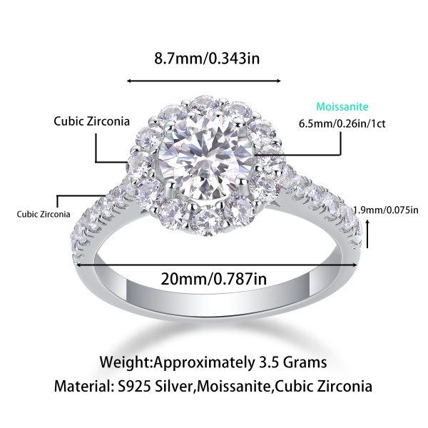 925 Sterling Silver Halo Engagement Ring For Women