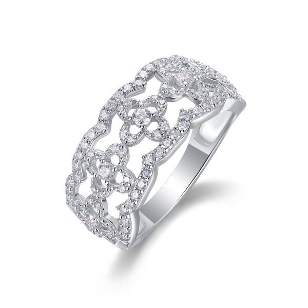 Round Diamond Floral Scalloped Wedding Band