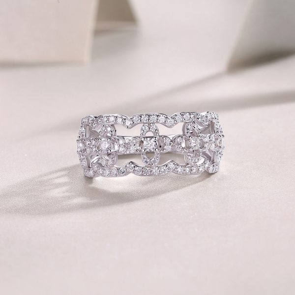 925 Sterling Silver Floral Diamond Wedding Band