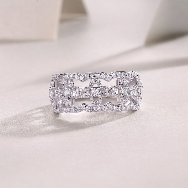 925 Sterling Silver Floral Diamond Wedding Band