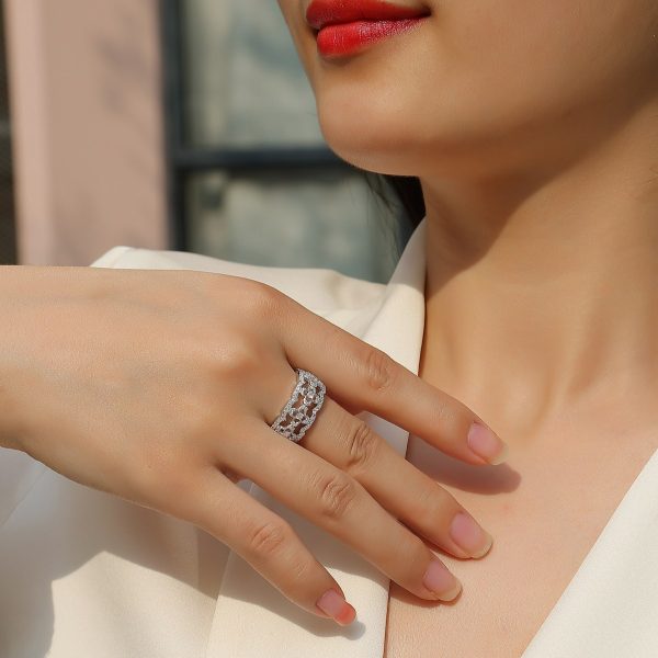 925 Sterling Silver Floral Diamond Wedding Band For Women