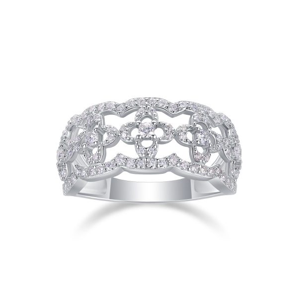 Floral Diamond Wedding Band In Sterling Silver - Image 4