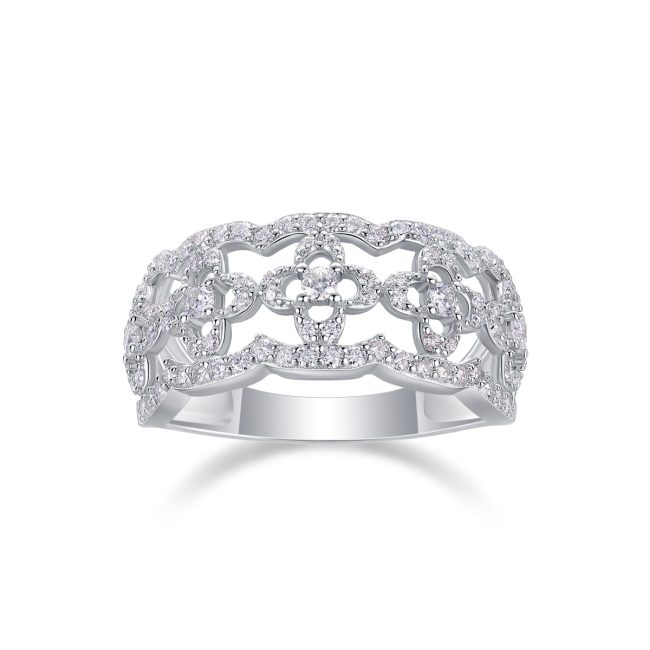 Floral Diamond Wedding Band In Sterling Silver - Image 4