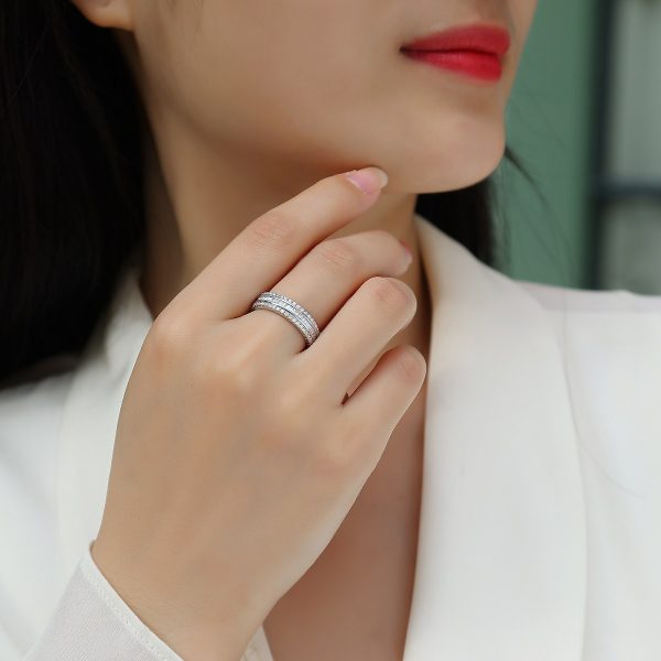 Baguette and Round Diamond Band In 925 Sterling Silver