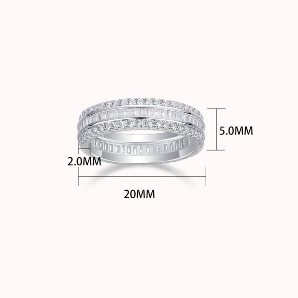 Baguette and Round Diamond Ring In 925 Sterling Silver