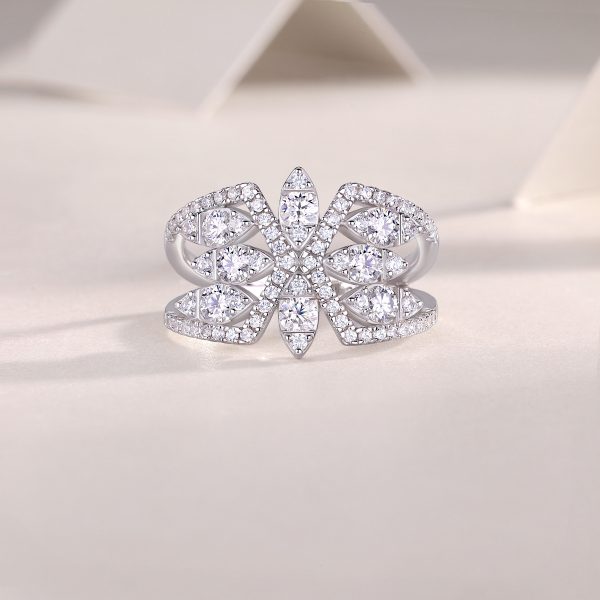 Diamond Snowflake Ring In 925 Sterling Silver For Women