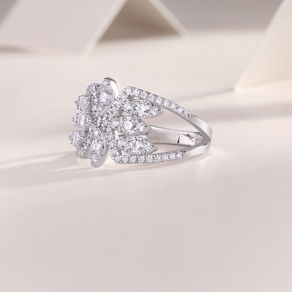 Sterling Silver Diamond Snowflake Ring For Women