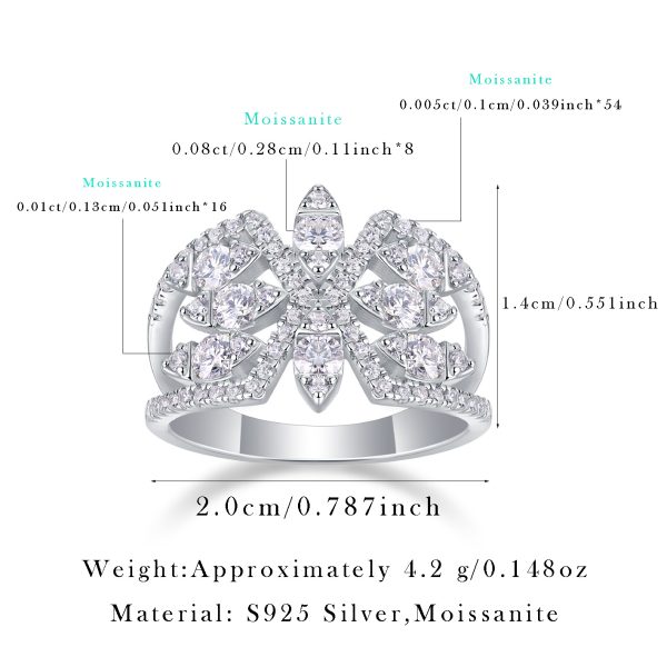 Diamond Snowflake Ring In 925 Sterling Silver For Women