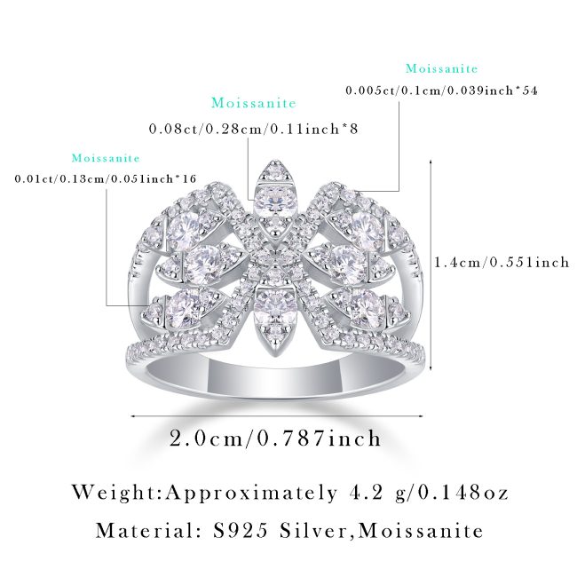 Diamond Snowflake Ring In 925 Sterling Silver For Women