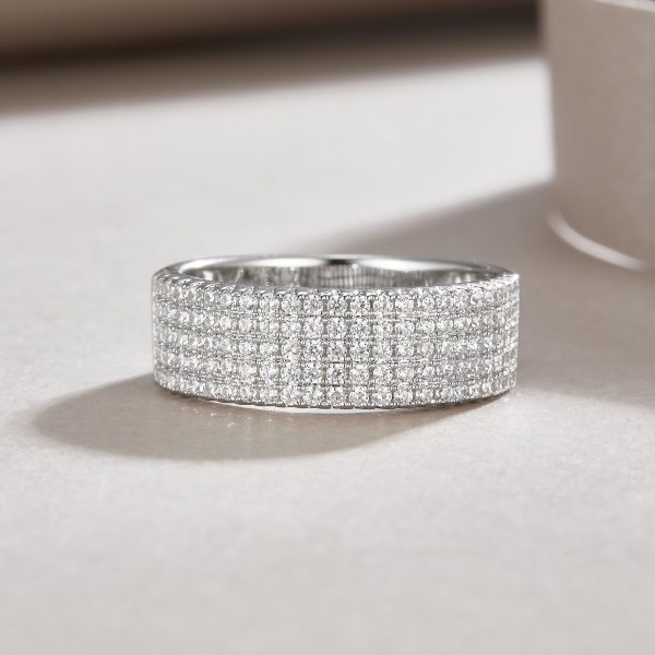 Sterling Silver Five Row Pavé Diamond Ring