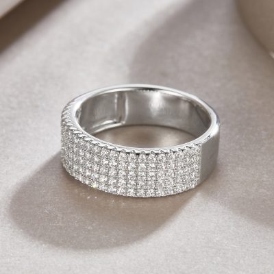 Five Row Diamond Ring In Sterling Silver