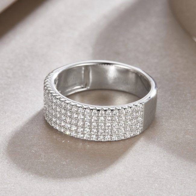 Five Row Diamond Ring In Sterling Silver