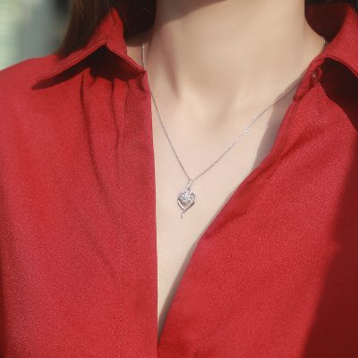 925 Silver Sterling Valentine's Day Necklace With Diamond Pendant alternate view
