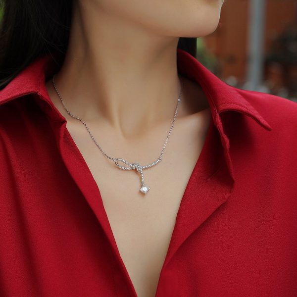 925 Sterling Silver Diamond Classic Clavicle Necklace - Image 2