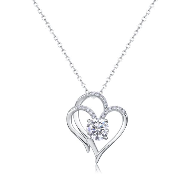 925 Sterling Silver Double Heart Pendant Necklace