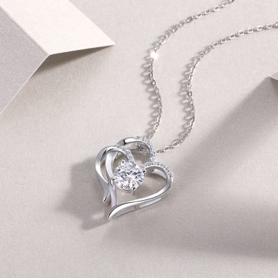 925 Sterling Silver Double Heart Pendant Necklace