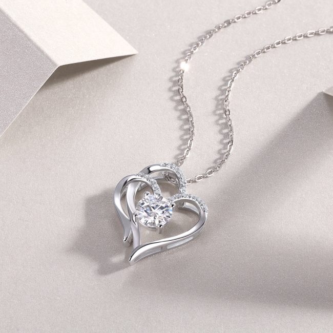 925 Sterling Silver Double Heart Pendant Necklace