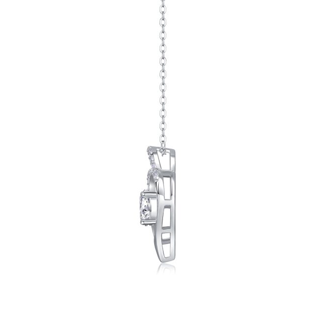 Solitaire Diamond Double Heart Pendant necklace In Sterling silver
