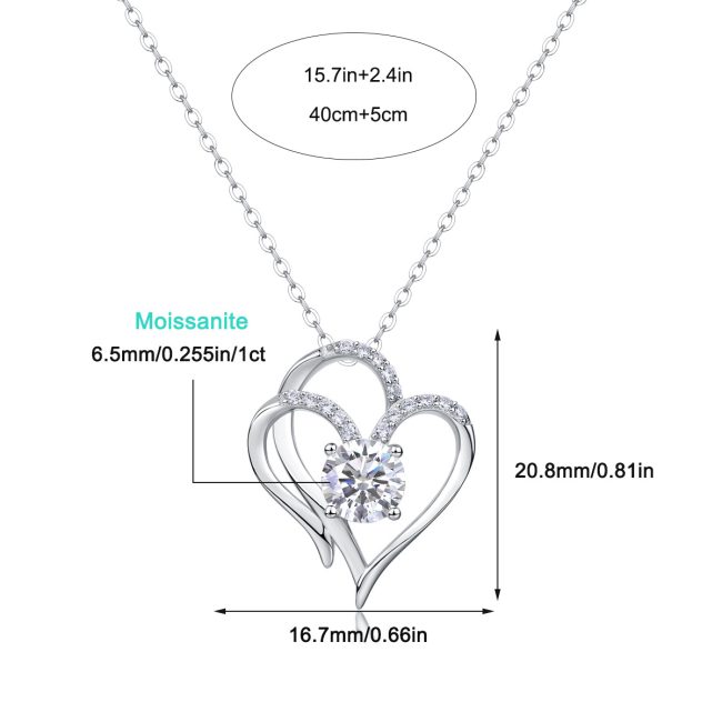 925 Sterling Silver Double Heart Pendant Necklace - Image 3