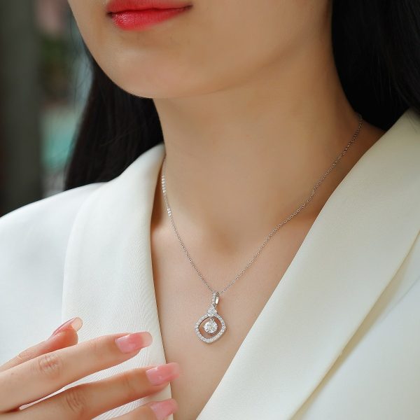 Square Pendant Necklace In Sterling Silver For Women