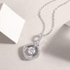Solitaire Diamond Square Pendant Necklace In Sterling Silver For Women