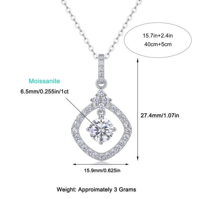 Sterling Silver Solitaire Diamond Square Pendant Necklace