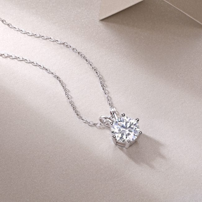 Solitaire Round Classic Diamond Pendant Necklace - Image 4