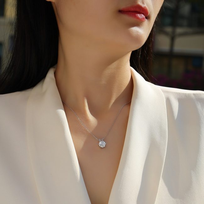 Solitaire Round Classic Diamond Pendant Necklace - Image 2