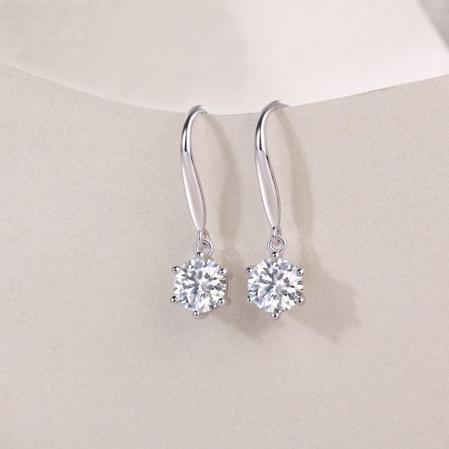 Starburst Diamond Leverback Silver Drop Earrings