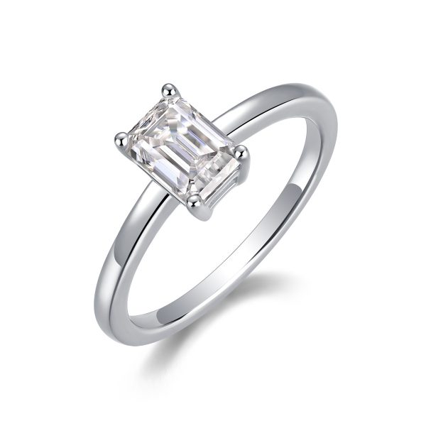 Sterling Silver Clear Emerald Cut Sophia Ring
