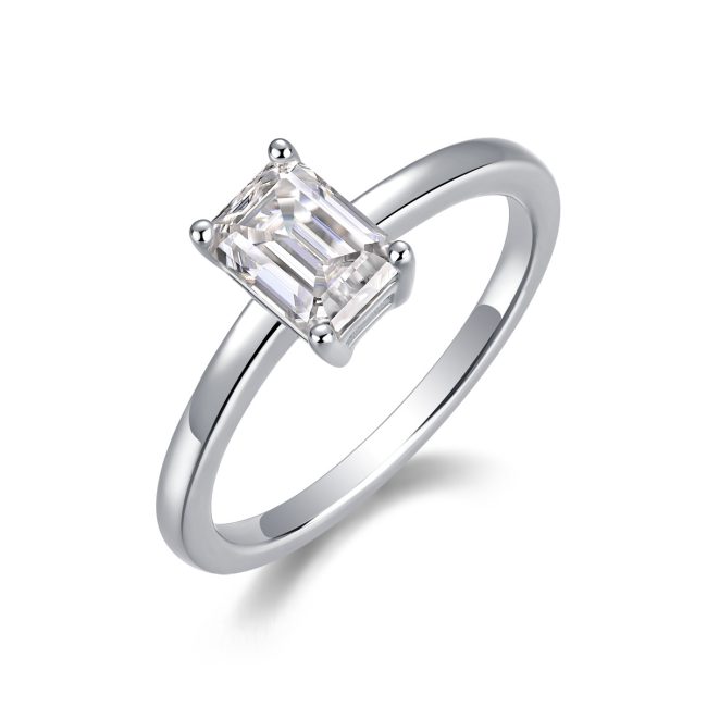 Sterling Silver Clear Emerald Cut Sophia Ring