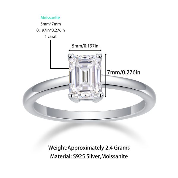 Sterling Silver Clear Emerald Cut Sophia Ring - Image 3