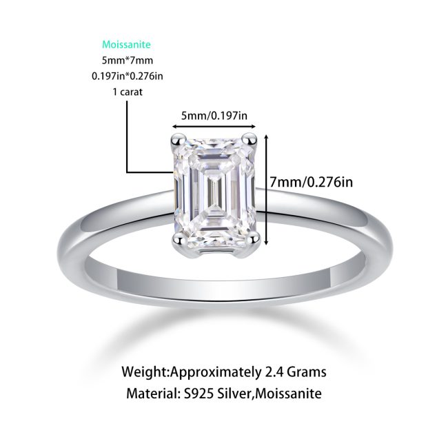 Sterling Silver Clear Emerald Cut Sophia Ring - Image 3