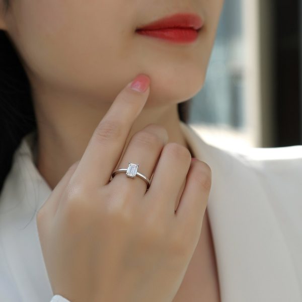 Sterling Silver Clear Emerald Cut Sophia Ring - Image 2