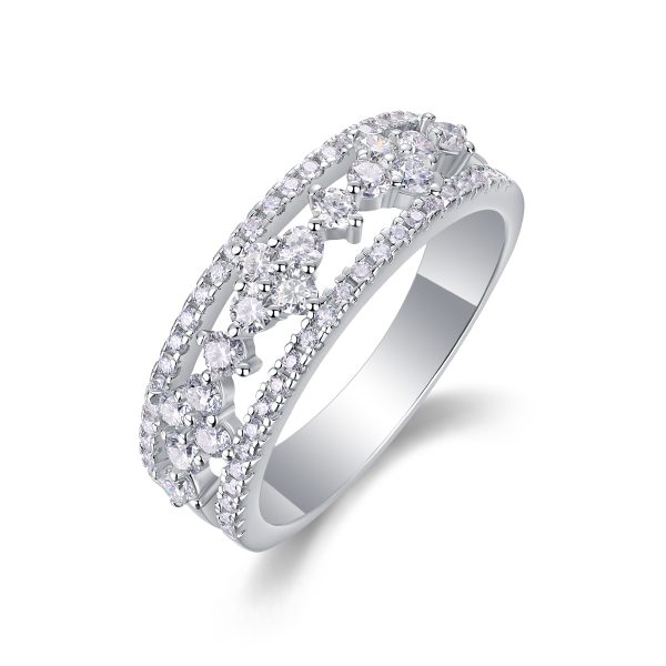 Hollow Sterling Silver Diamond Flower Ring For Women