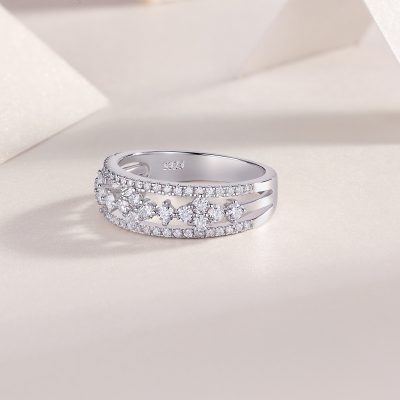 Women's Hollow Sterling Silver Diamond Flower Ring