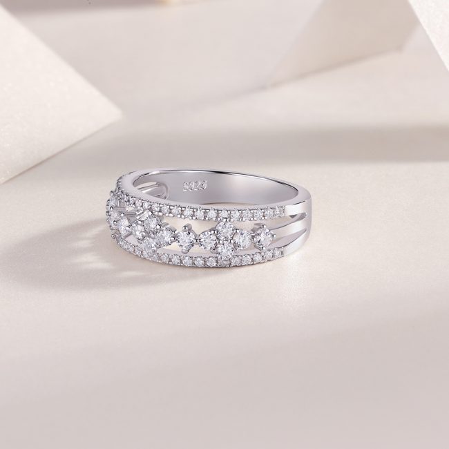 Women's Hollow Sterling Silver Diamond Flower Ring